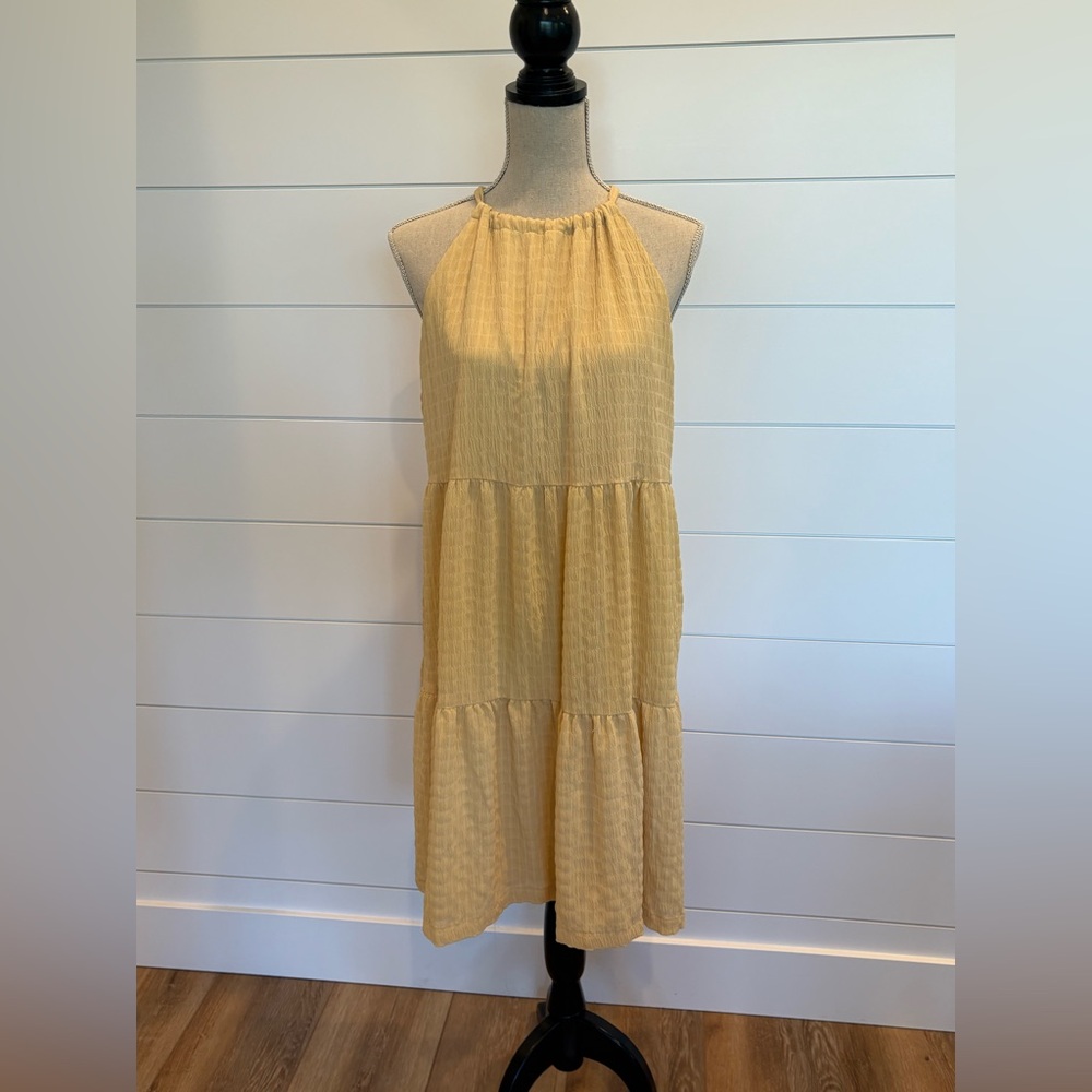 Target A New Day Boho Woman’s Tiered Yellow Halter Dress Midi Size XL